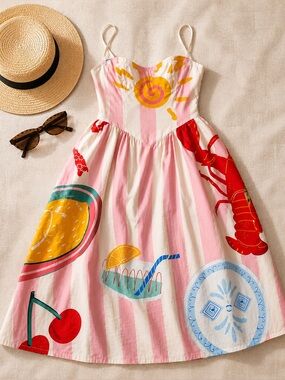 Nice To Meet You Colorful Graphic Summer Corset Midi Dress TikTok Shop Medium